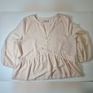 LOFT‎ Blouse Womens Unsized Light Pink Vneck Sheer Balloon Sleeve Feminine Top